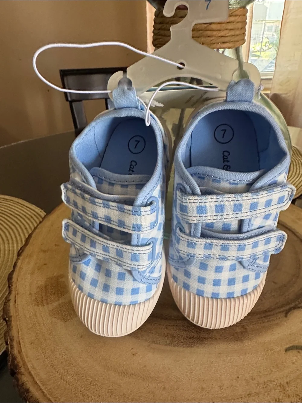 ***2/$15*** Cat & Jack Light Blue Gingham Velcro Sneakers